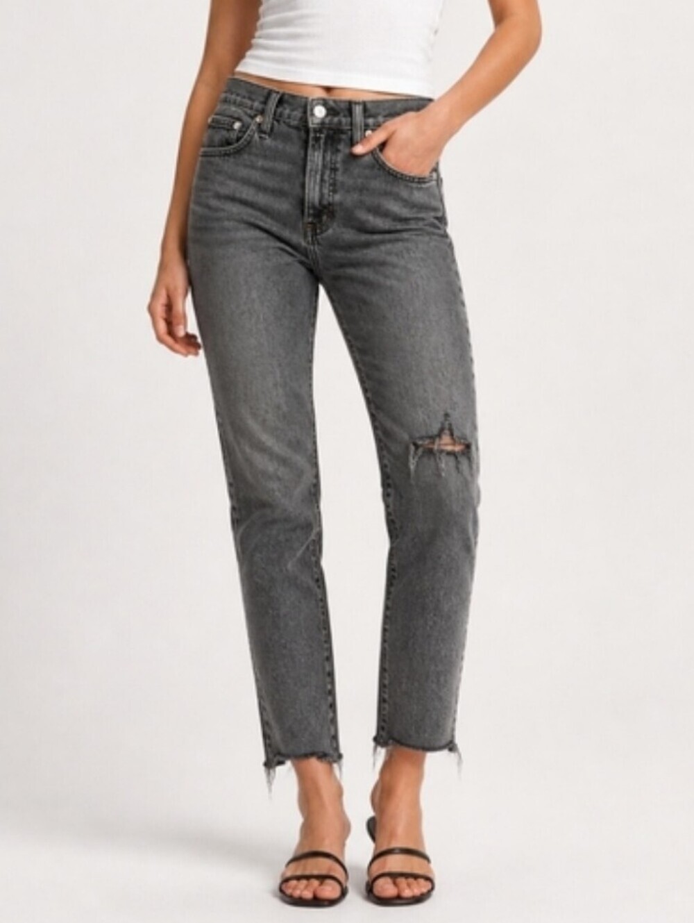 Madewell The Perfect Vintage Jean 25P Gray High Rise Distressed Ankle Jeans